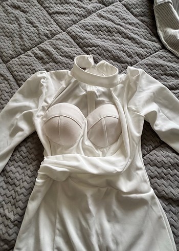 Hafif göğüs Dekolteli simetrikYırtmaç detaylı  özel gün elbisesi - Görsel 5