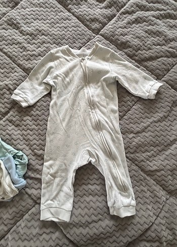 0-3 Ay Beden beyaz Renk Uzun Kollu organik Pamuklu Fermuarlı Unisex Çocuk Tulumu