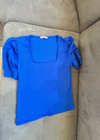 s Beden Mavi Kadın Bluz, kısa Kollu, Vücuda Oturan