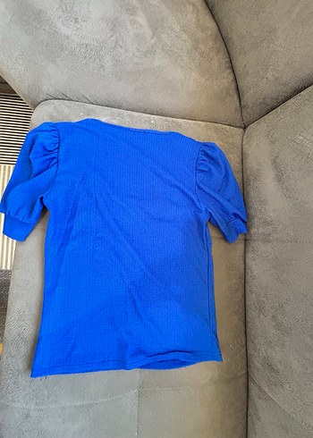 s Beden mavi Renk Mavi Kadın Bluz, kısa Kollu, Vücuda Oturan
