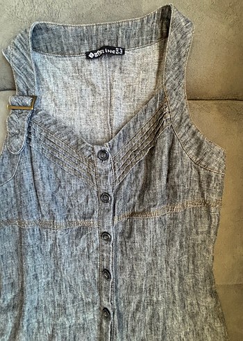 s Beden Gri Düğmeli Denim Elbise