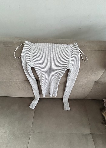 Bershka Gri Triko Kadın Uzun Kollu Bluz
