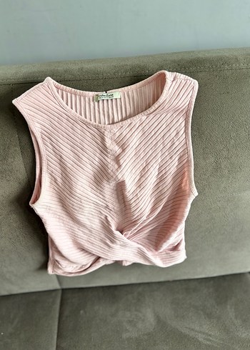 Collezione Pembe Pilili Keten crop, Yüksek Yakalı, Sıfır Kollu