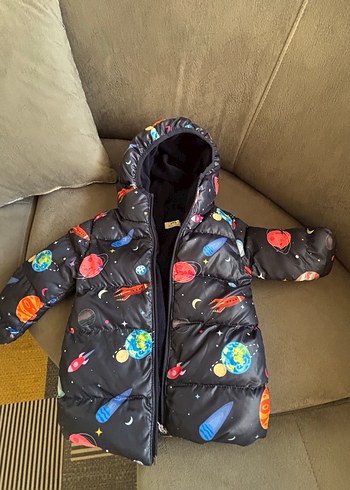 Çocuk Kapüşonlu Uzay Temalı Fermuarlı Mont - Görsel 3