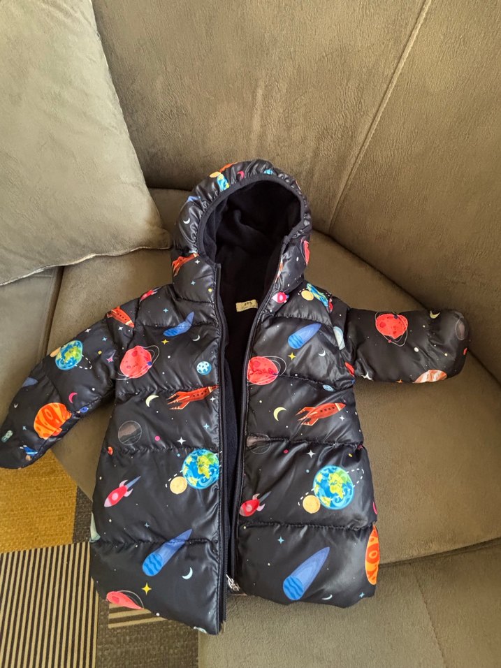 Çocuk Kapüşonlu Uzay Temalı Fermuarlı Mont - Görsel 3