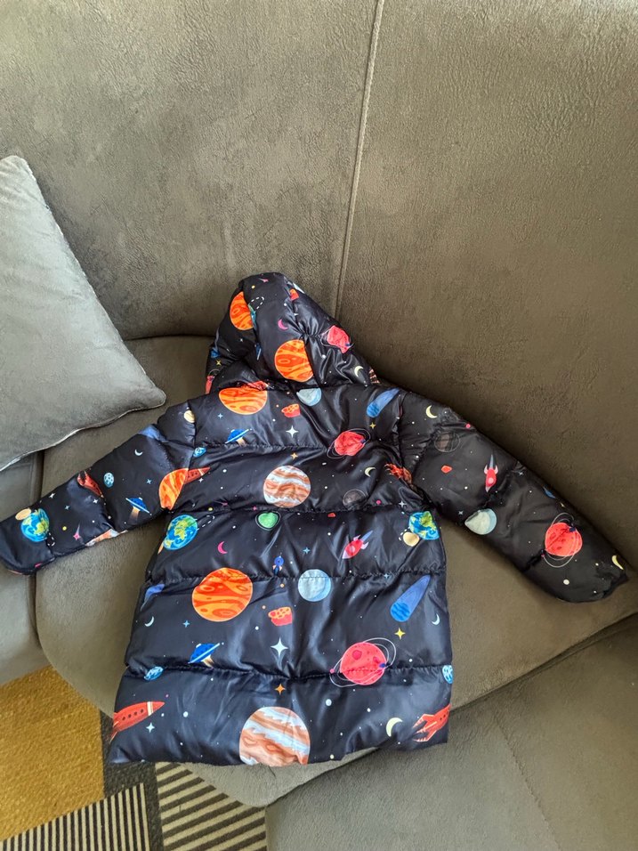 Çocuk Kapüşonlu Uzay Temalı Fermuarlı Mont - Görsel 2