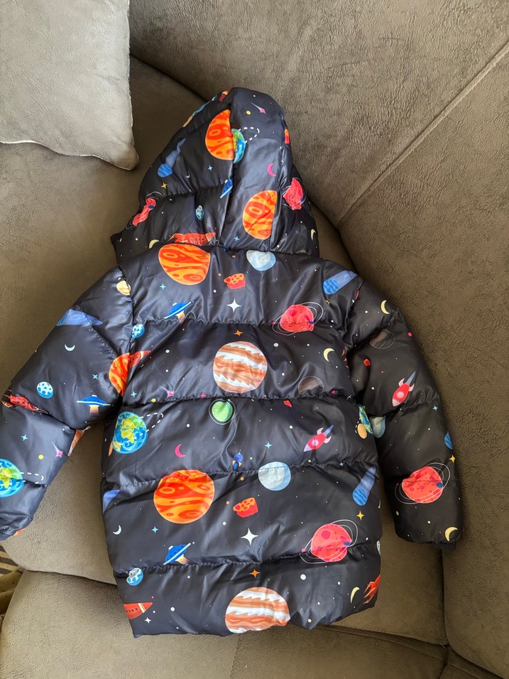Çocuk Kapüşonlu Uzay Temalı Fermuarlı Mont - Görsel 4