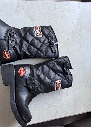 Siyah Tokalı Harley-Davidson Kadın Biker Bot - Görsel 16