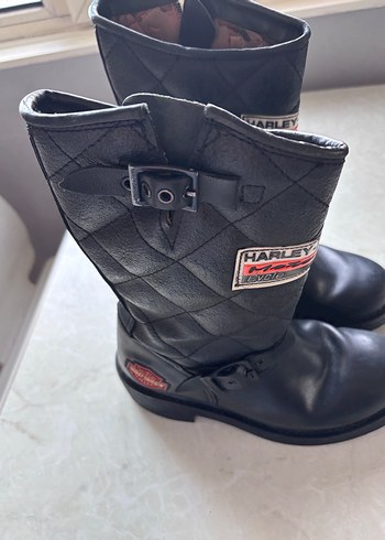 Siyah Tokalı Harley-Davidson Kadın Biker Bot - Görsel 13