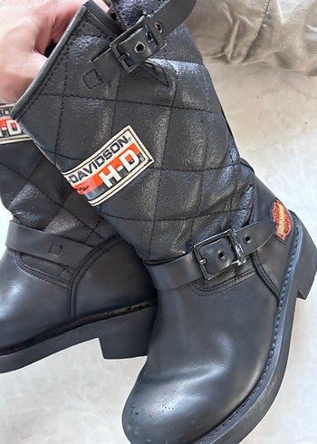 Siyah Tokalı Harley-Davidson Kadın Biker Bot - Görsel 3