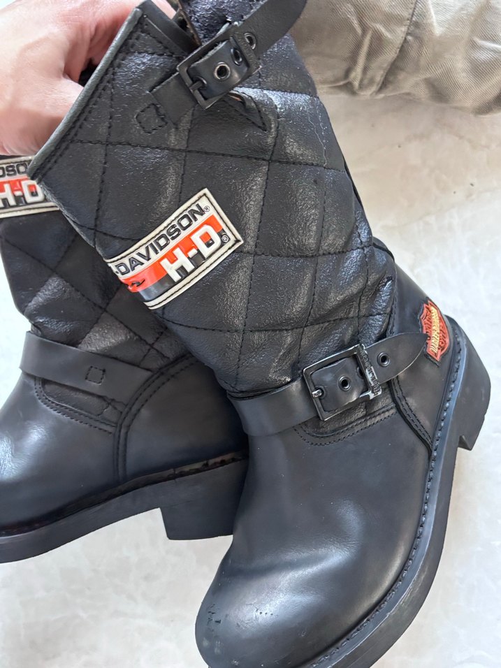 Siyah Tokalı Harley-Davidson Kadın Biker Bot - Görsel 3