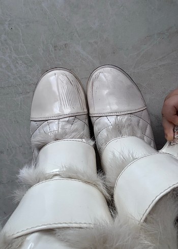 Kürklü Beyaz Kadın Dolgu Topuk Bot - Görsel 10