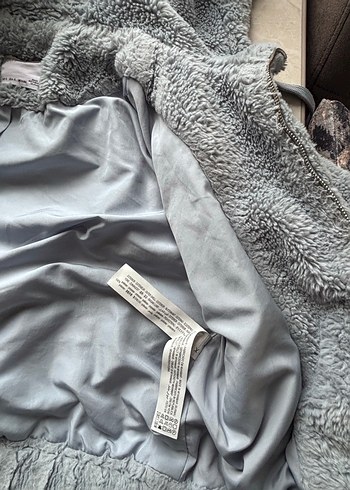 Gri Kapüşonlu Peluş Kadın mont - Görsel 7