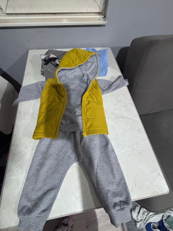 Kapüşonlu Yelek, Fermuarlı, Sarı-Gri - Görsel 3