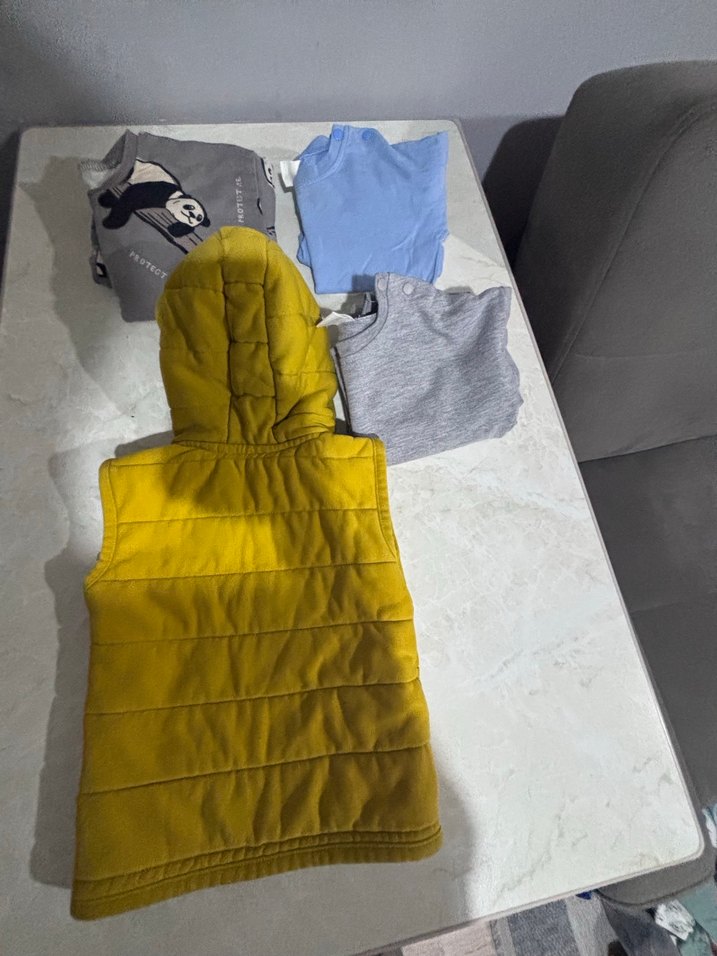 Kapüşonlu Yelek, Fermuarlı, Sarı-Gri - Görsel 2