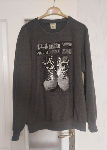 Defacto Gri Baskili Erkek Sweatshirt Uzun Kollu