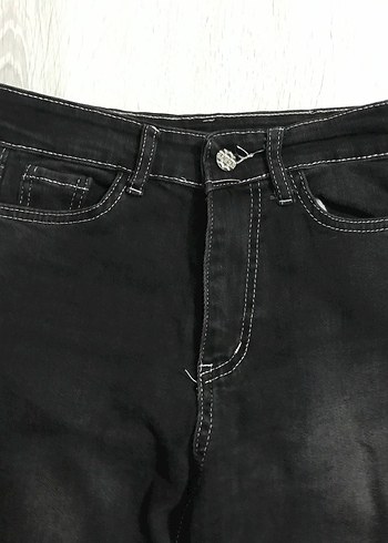 Siyah Bol Kesim Midi Denim Pantolon - Görsel 3