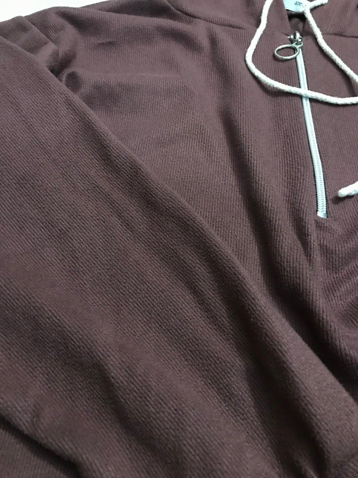 Kapüşonlu Fermuarlı Kahverengi Kadın Sweatshirt - Görsel 2