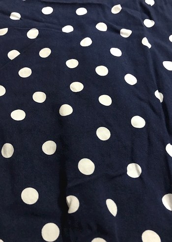 Kısa Kollu Lacivert Puantiyeli Midi Elbise - Görsel 2