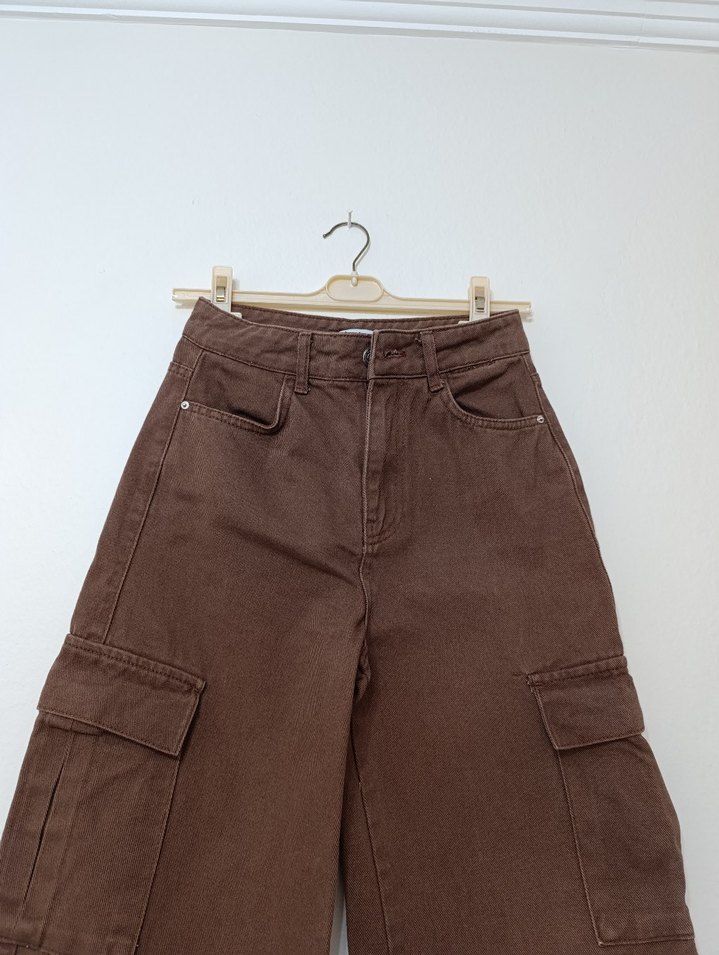 Kahverengi Bol Kesim Kadın Kot Pantolon - Görsel 2