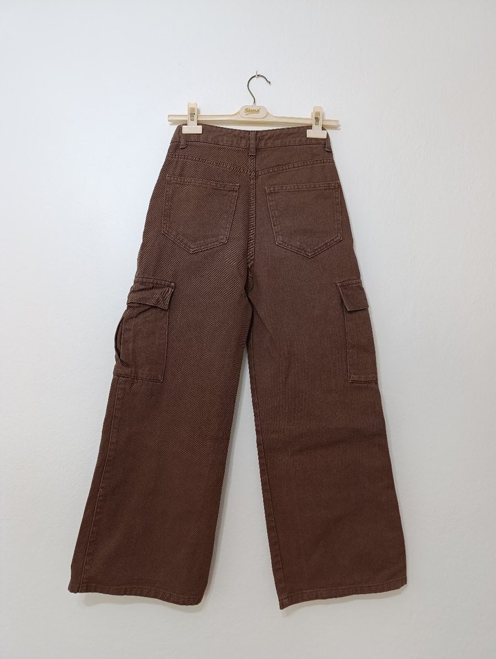 Kahverengi Bol Kesim Kadın Kot Pantolon - Görsel 3