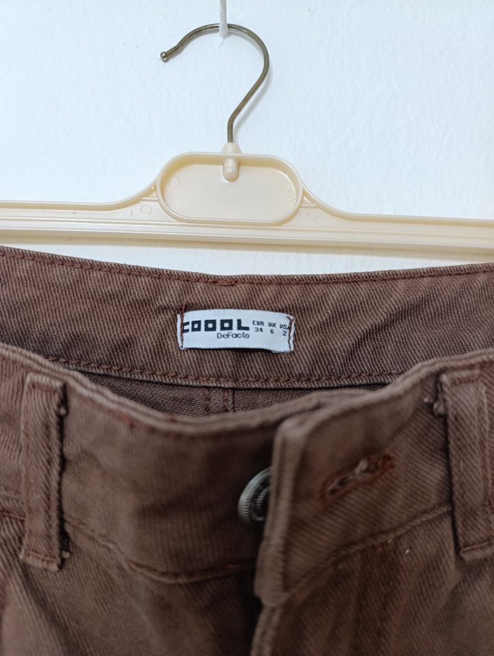 Kahverengi Bol Kesim Kadın Kot Pantolon - Görsel 4