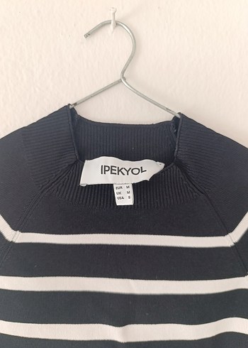 Siyah Beyaz Çizgili Kadın Triko Kazak - Görsel 4