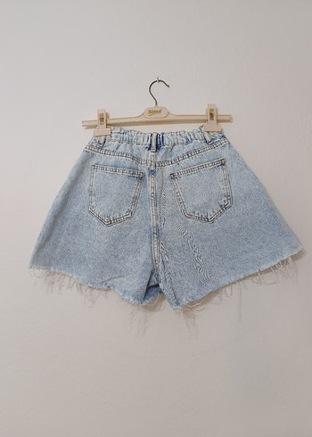 Mavi Batik Desenli Salaş Mini Kot Şort - Görsel 3