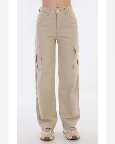 Weywot yüksek bel kargo cepli JEANS