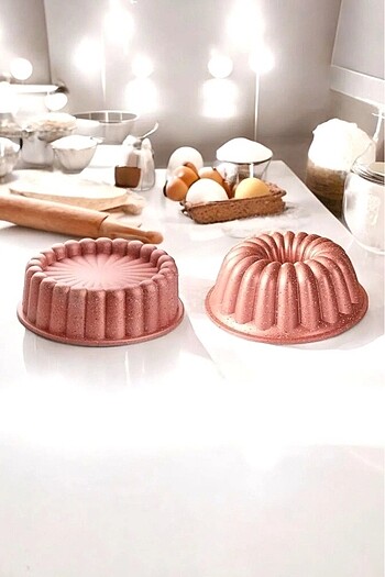 Rose Gold 2?li Granit Döküm Tart&Turta Kalıbı ve 26cm Dilimli Ke