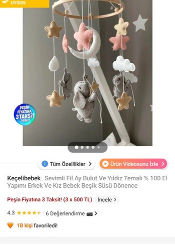 Sevimli Fil Temalı El Yapımı Bebek Beşik Süsü - Görsel 2