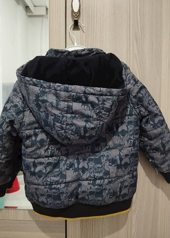 Düğmeli Gri Baskılı Erkek Çocuk Mont - Görsel 3