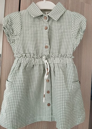 Kız Bebek Gri Kareli Düğmeli Elbise - Görsel 3