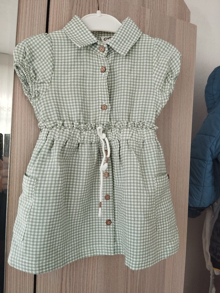 Kız Bebek Gri Kareli Düğmeli Elbise - Görsel 2