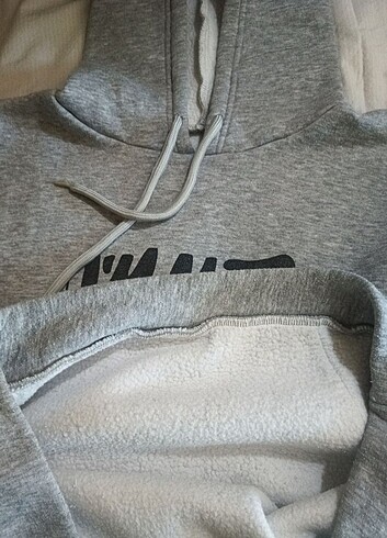 l Beden Gri baskılı içi pamuklu bol kapüşonlu sweatshirt