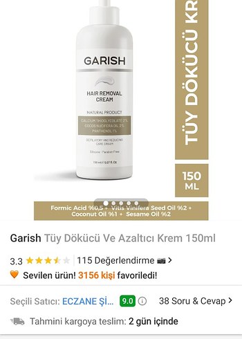 Garish Tüy Dökücü ve Azaltıcı Krem 150ml
