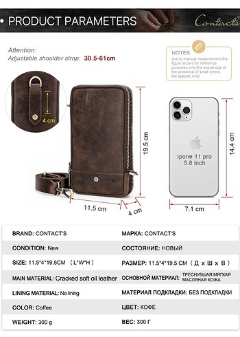 CONTACTS ORIGINAL LEATHER CROSS BELT BAG - Görsel 8