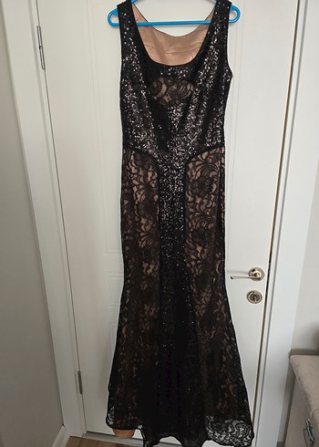 Siyah Dantelli Uzun Kadın Abiye Elbise - Görsel 4