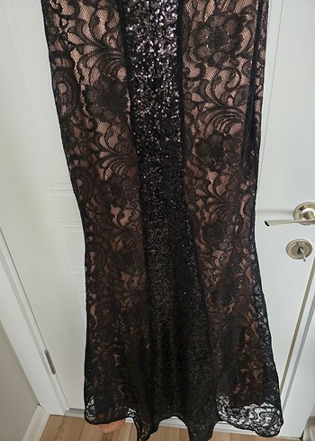 Siyah Dantelli Uzun Kadın Abiye Elbise - Görsel 5