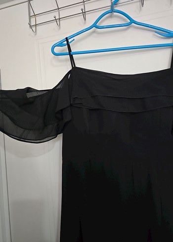 Siyah Uzun Askılı Drapeli Gece Elbisesi - Görsel 3