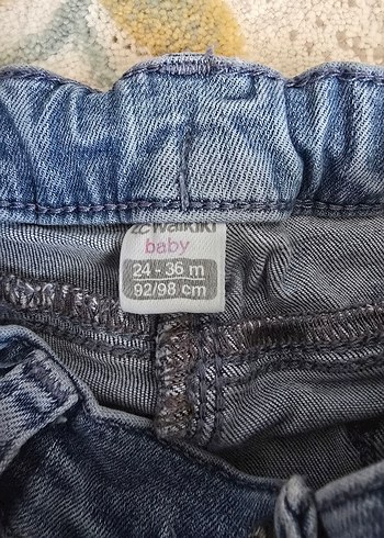 24-36 Ay Beden mavi Renk Kız Çocuk Nakışlı Mavi Denim Pantolon