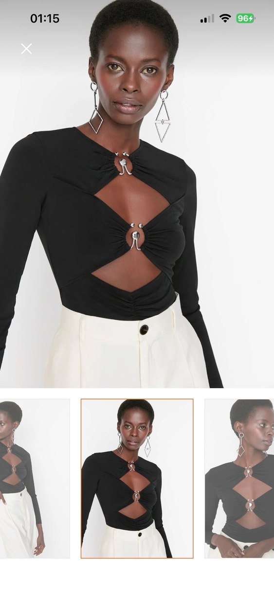 Siyah V Yaka Uzun Kollu Kadın Bluz - Görsel 2