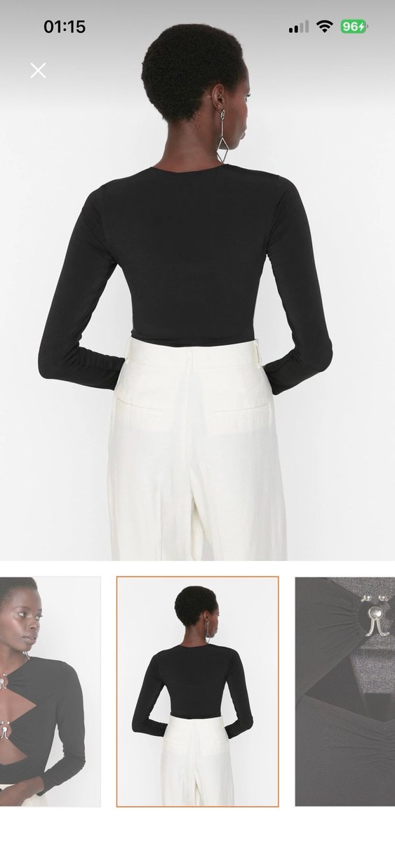 Siyah V Yaka Uzun Kollu Kadın Bluz - Görsel 3