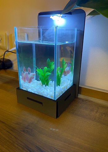 Gri Modern Beta Balığı Akvaryum ve LED Işık - Görsel 6