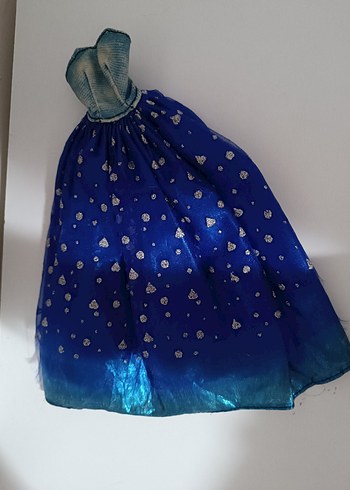 Parlak mavi desenli barbie bebek elbisesi