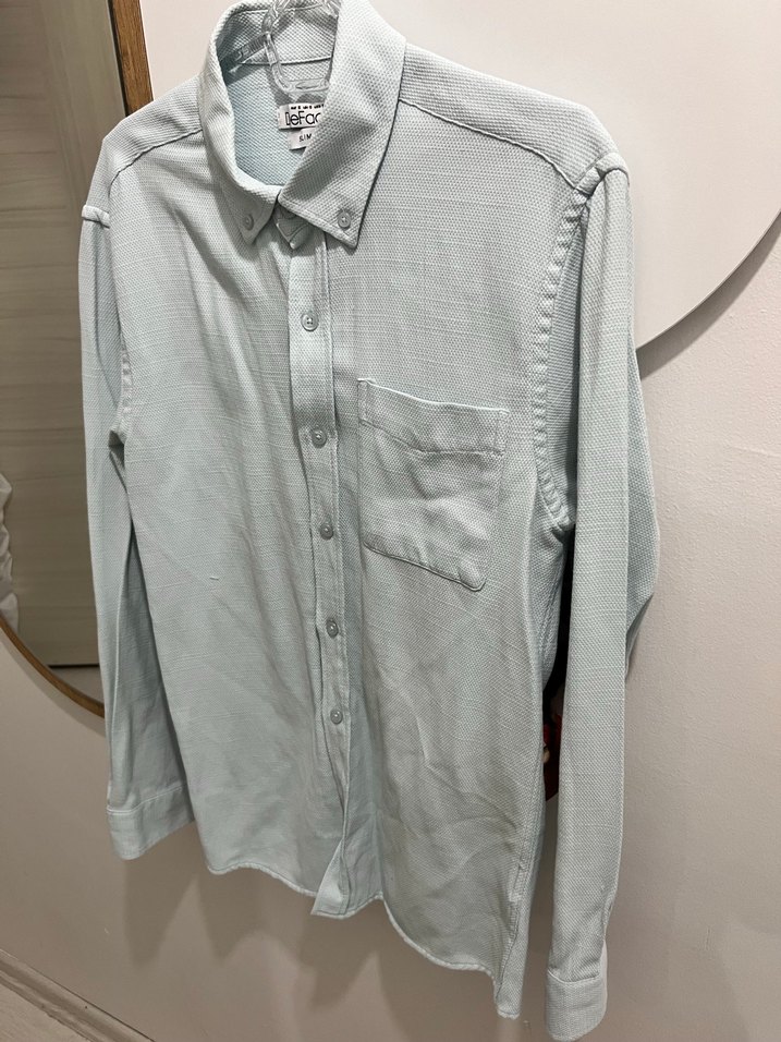 Mavi Keten Erkek Gömlek Uzun Kollu - Görsel 2