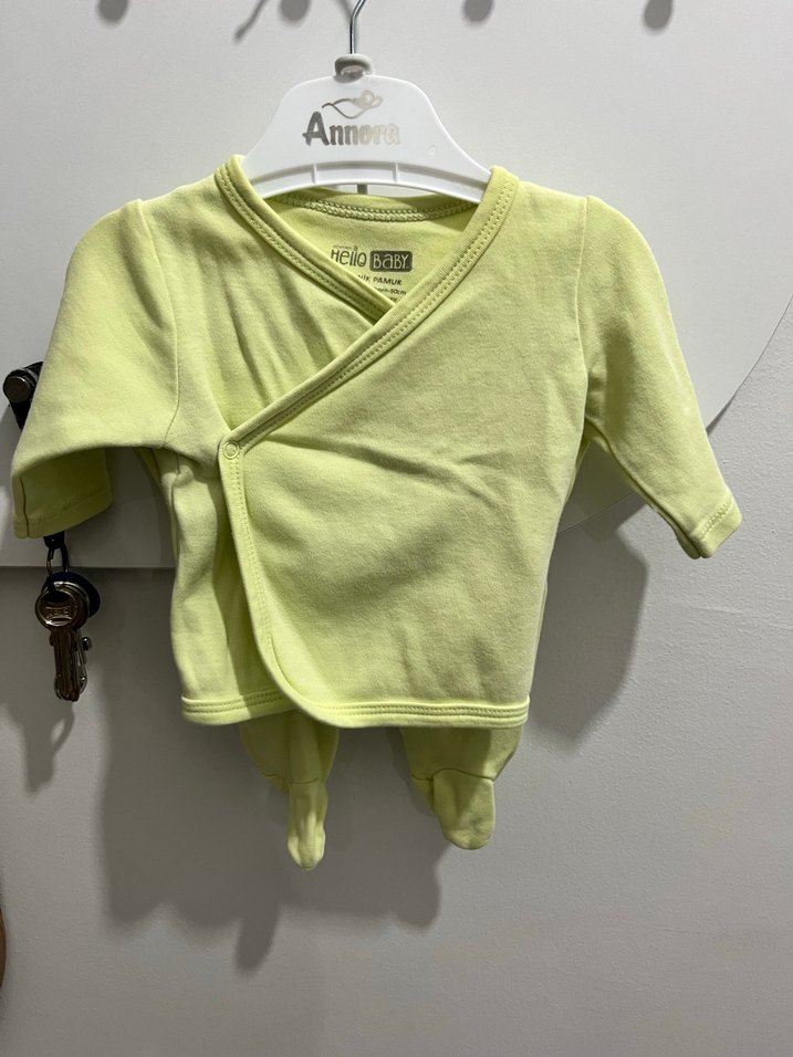 Fıstık yeşili Uzun Kollu Bebek Hastane Kıyafeti - Görsel 2