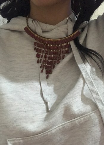 Uzun Parlak Kırmızı Boncuklu Bohem Kolye - Görsel 4