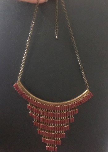 Uzun Parlak Kırmızı Boncuklu Bohem Kolye - Görsel 3