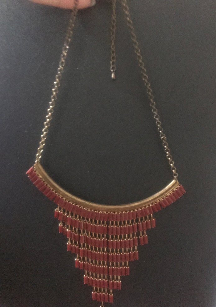 Uzun Parlak Kırmızı Boncuklu Bohem Kolye - Görsel 3